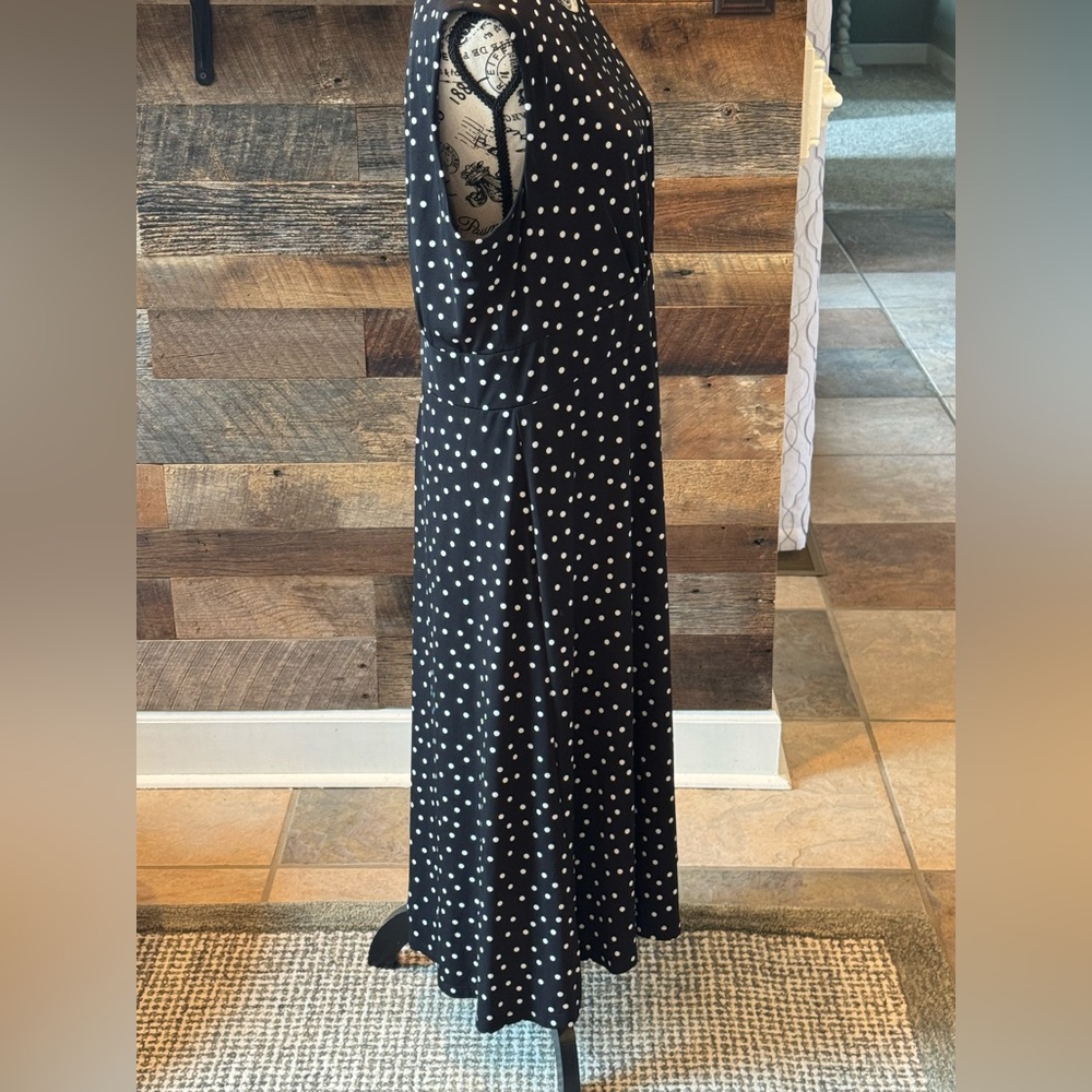 London Times Black and White Polka Dot Midi Dress - Picture 2 of 7